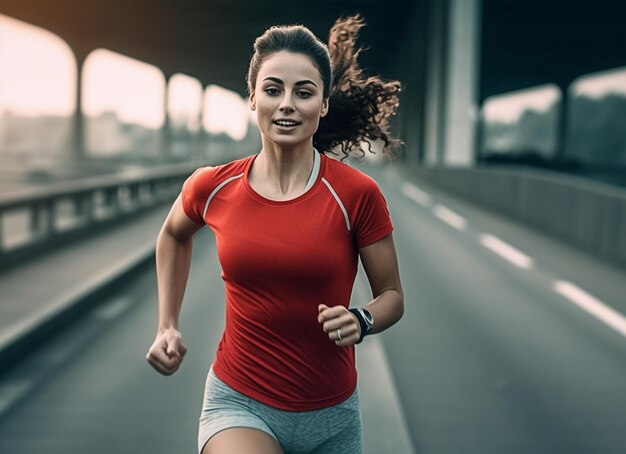 Photo joyful jogging portrait of a happy young woman in workout attire