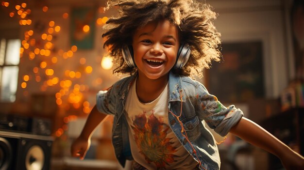 Photo joyful kid playing with toy