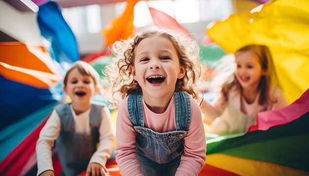 Joyful kids are playing at kindergarten photography colorful and minimal kindergarten background