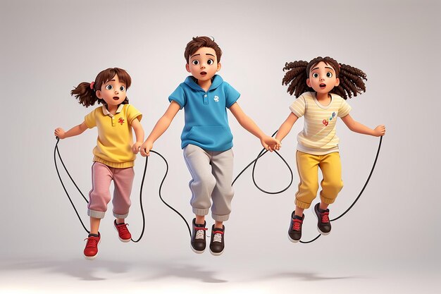 Photo joyful kids jumping rope adventures