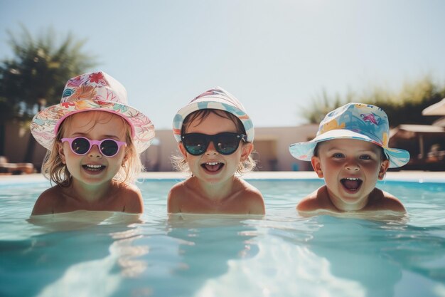 Фото Радостные дети играют в солнечном бассейне