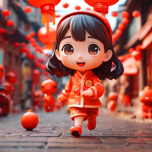 Foto joyful lantern lane een pop mart viering van het chinese nieuwjaar bliss