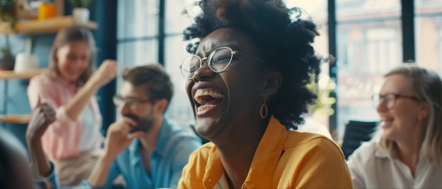 Joyful laughter fills the air in a lively group setting