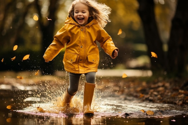 Joyful Leaps in Rain Yellow Boots Generative Ai