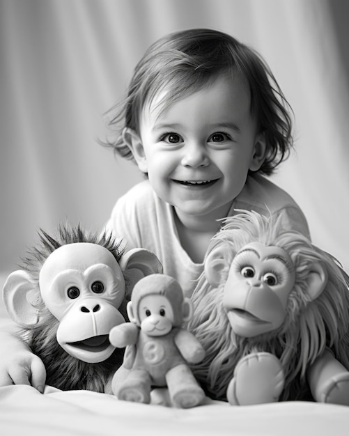 A Joyful Moment Baby Laughing and Playing PeekaBoo with Soft Toys