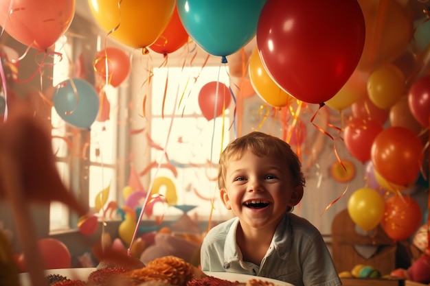 Photo joyful moment of a childs birthday party with generative ai