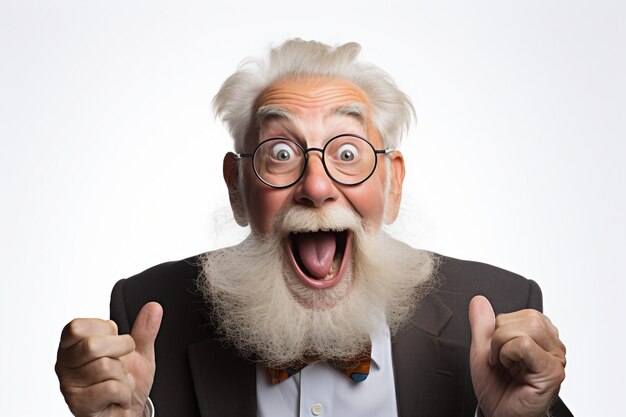 Joyful Moment of an Old Man Isolated on White Background Generative Ai