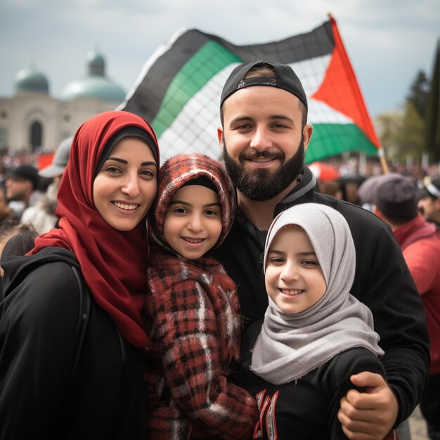 Foto momenti di gioia la famiglia palestinese irradia felicità alla presenza della moschea di al-aqsa