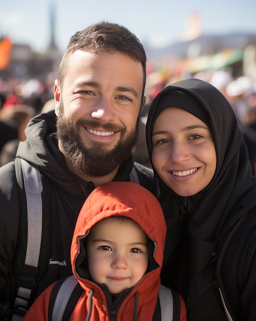 写真 楽しい瞬間 パレスチナの家族はアルアクサモスクの存在で幸せを放射します