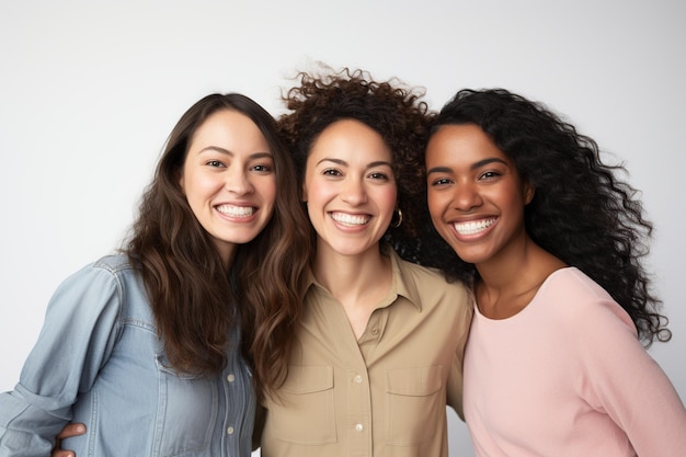 Радостные женщины разных рас на белом фоне