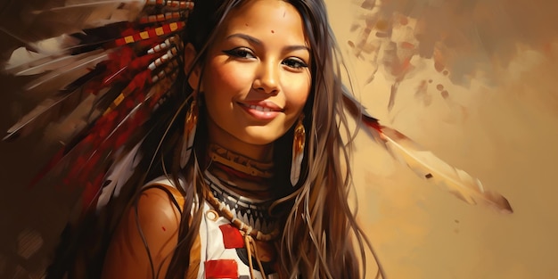 A joyful Native American woman with a smile radiating the warmth and richness of her cultural heritage AI Generative AI