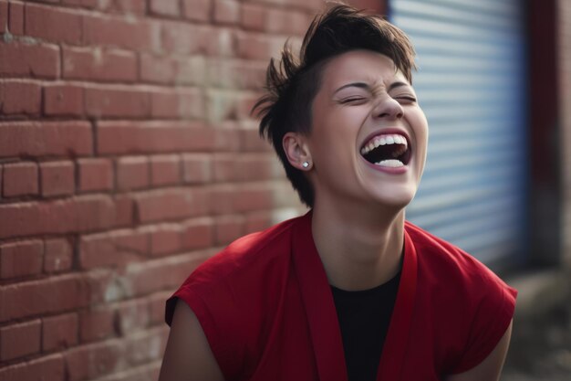 Photo joyful non binary model laughing generate ai