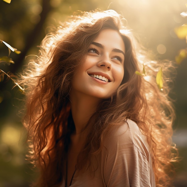 Joyful Outdoor Portrait Young Woman Smiling