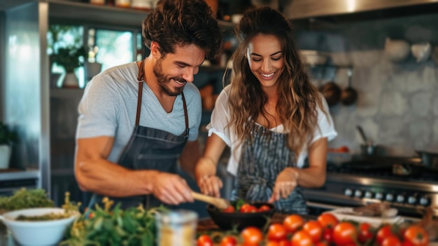 Joyful pair cooking together turning everyday tasks into shared moments of delight