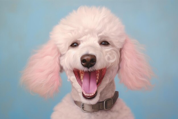 Joyful Poodle Poses Against Soft Pastel Background