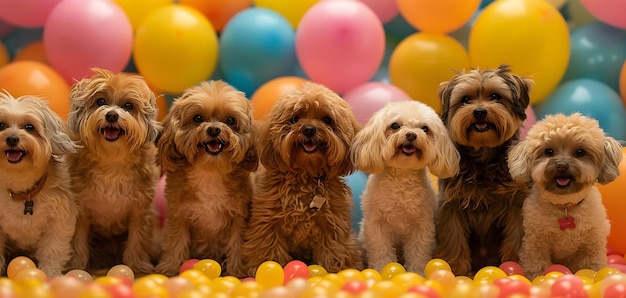 幸せな子犬 幸せのバルーンで祝いのデザイン