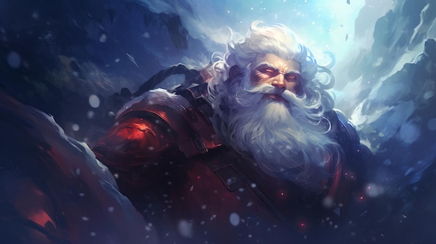 Радостный Санта-Клаус наслаждается спокойной снежной зимней страной чудес с великолепной рождественской елкой