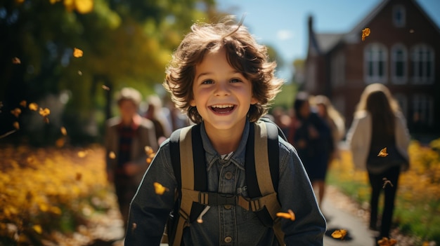 Joyful schoolboy