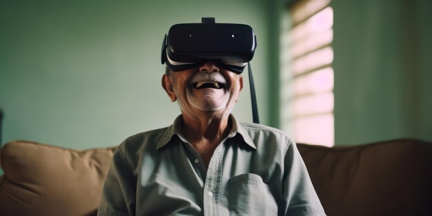 Joyful senior delving into vr