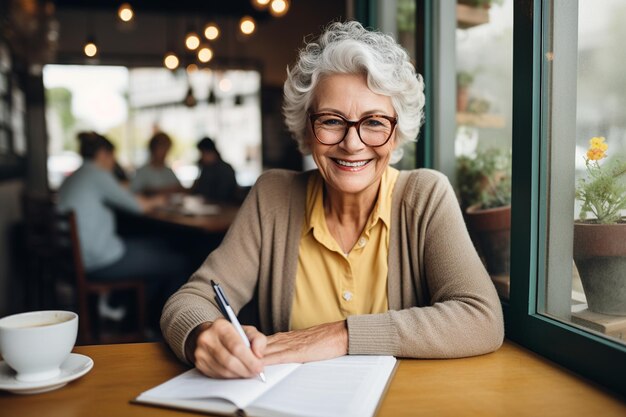 Joyful Senior Woman Creating Her Last Will and Testament Generative Ai