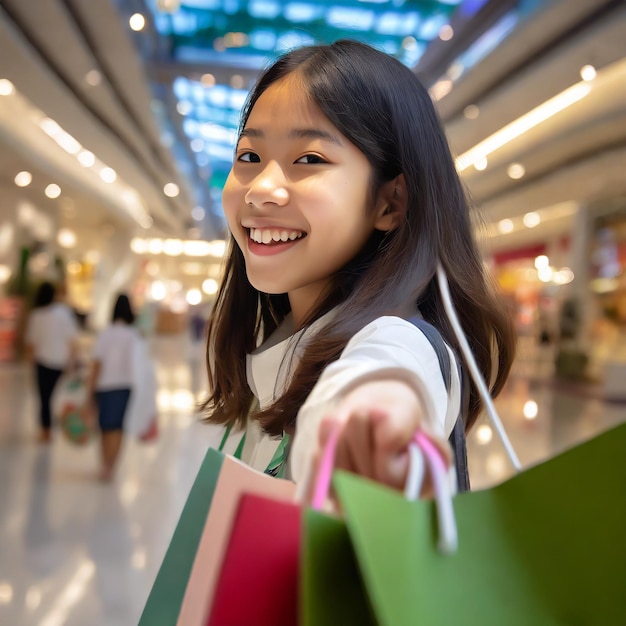 写真 ショッピング の 喜び を 抱く 美しい 十 代 の 少女