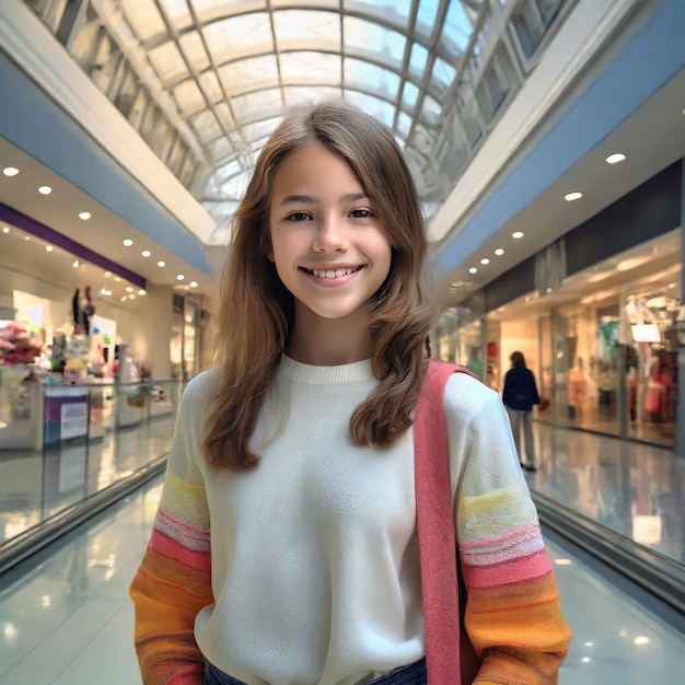 Joyful Shopping Spree Beautiful Teenage Girl in the Mall