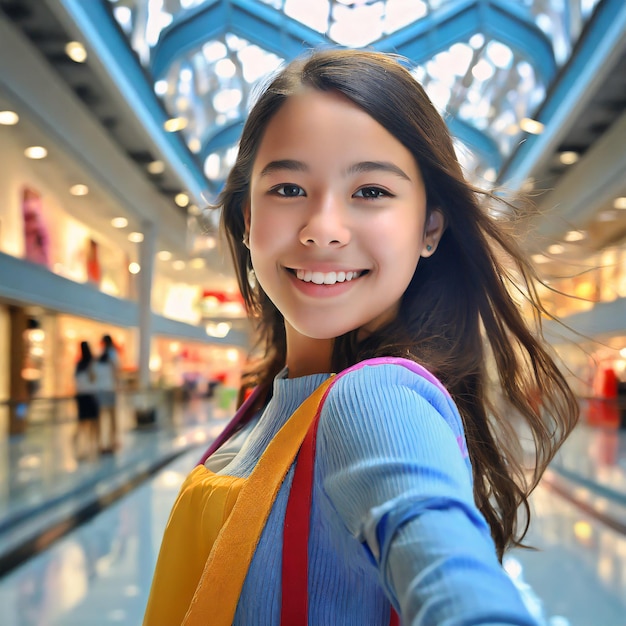 Joyful Shopping Spree Beautiful Teenage Girl in the Mall