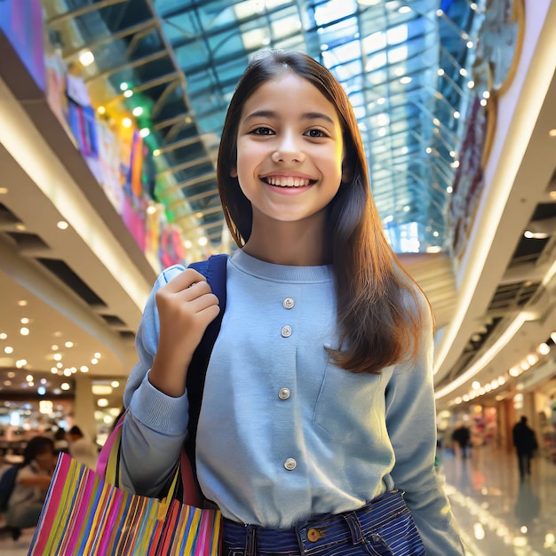 Photo joyful shopping spree beautiful teenage girl in the mall