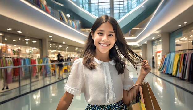 Photo joyful shopping spree beautiful teenage girl in the mall