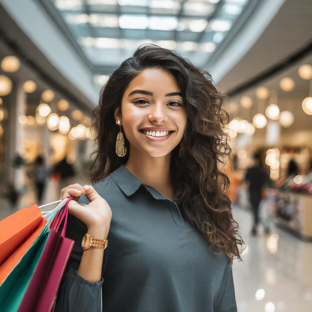 Joyful Shopping Spree Beautiful Teenage Girl in the Mall