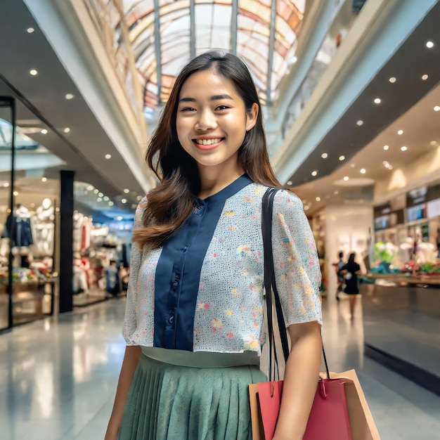 Photo joyful shopping spree beautiful teenage girl in the mall