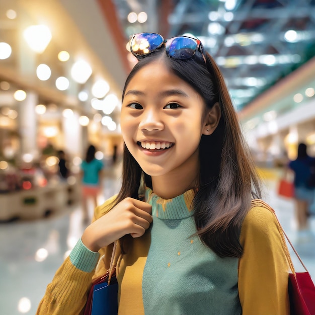 Joyful Shopping Spree Beautiful Teenage Girl in the Mall