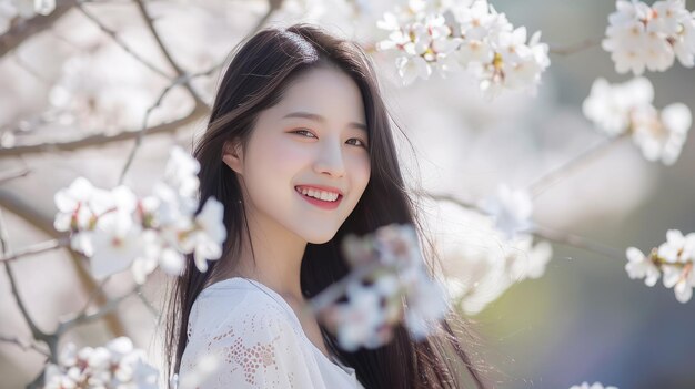 Joyful Smile and Elegant White Dress