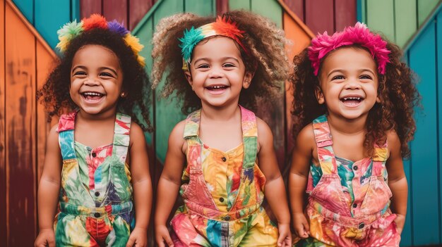 joyful and smiling kids in colorful casual fashion