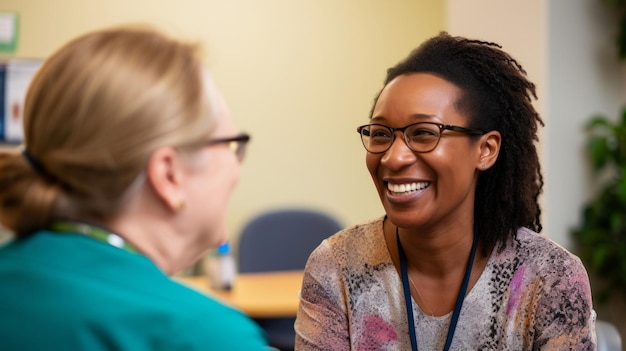 Joyful speech therapist helping patients improve communication