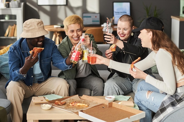 Joyful students partying at home