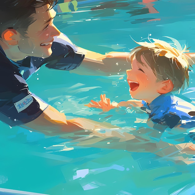 Радостное плавание с отцом и сыном