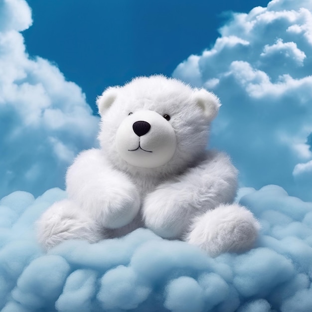 Foto joyful teddy bear volando nel cielo bianco orsacchiotto nell'orso nel cielo nelle nuvole