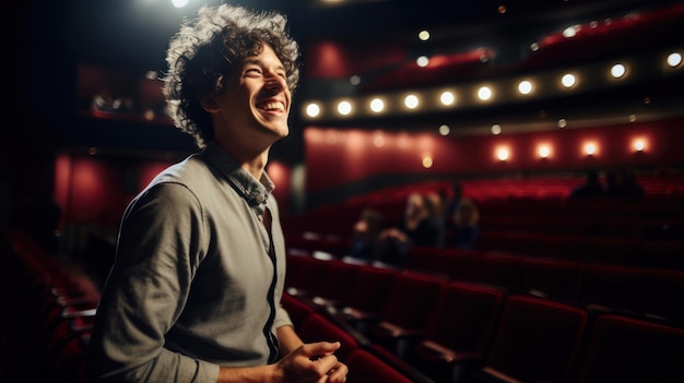 Joyful theater instructor engaging students in the art of dramatic expression