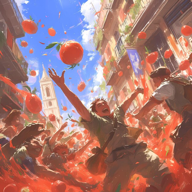 Photo joyful tomatina celebration