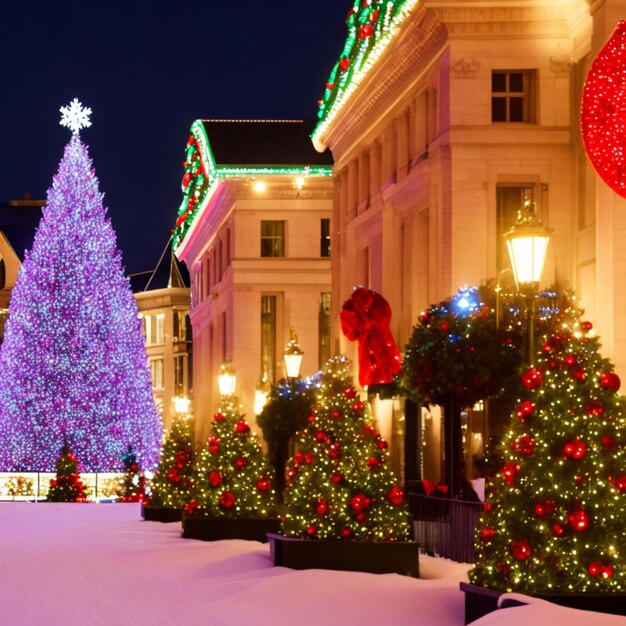 Foto gioioso natale vittoriano strade scintillanti luci scintillanti e allegria festiva in una città magica