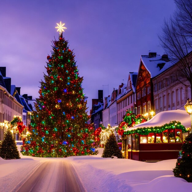 Photo joyful victorian christmas sparkling streets twinkling lights and festive cheer in a magical town