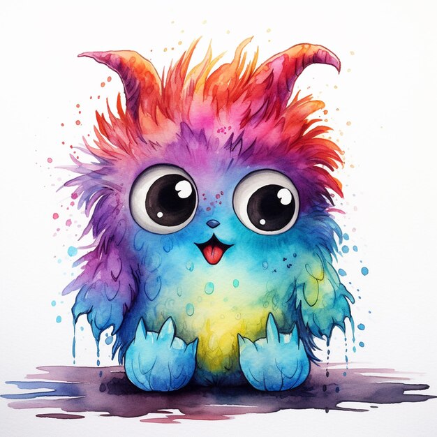 Joyful watercolor monster spreading happiness inspiring others