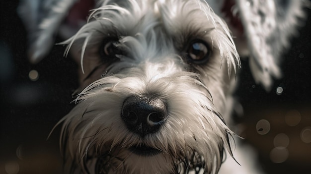 Joyful white puppy miniature schnauzer Generative AI