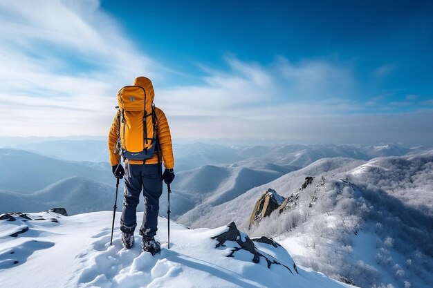 Joyful Winter Mountain Hike Generative AI