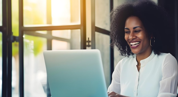 Joyful Woman Engaged in Online Training Session Generative AI