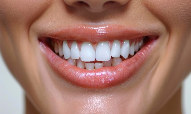 A joyful woman with good teeth is shown in closeup