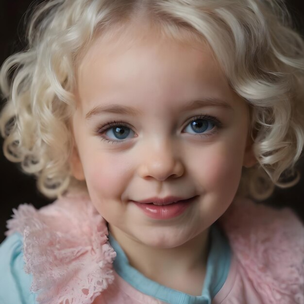 Joyful Young Baby Girl With Curly Blonde Hair Smiling Outdoors on a Sunny Day