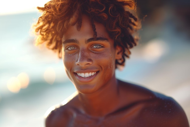 Joyful Young Boy Enjoying Beach Sunset