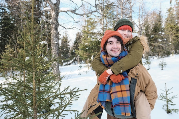 Joyful young couple on winter day